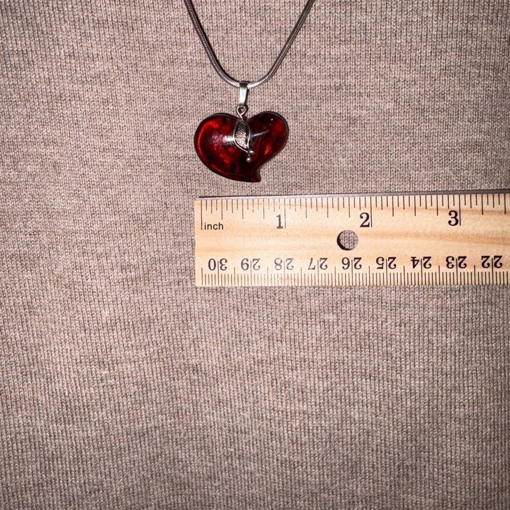 Amber Heart Pendant Necklace with Sterling Silver Chain - Picture 2 of 6